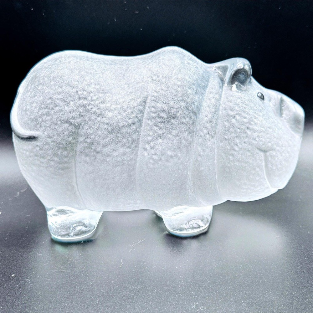 Viking Glass Frosted Textured Hippo Figurine Handmade Art Glass Paperweight